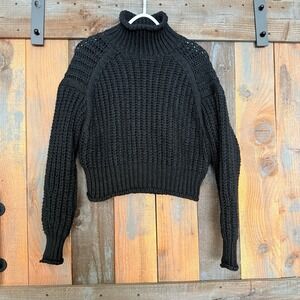 H&`M Black Chunky Knit Mock Neck‎ Cropped Sweater Wool Blend XS